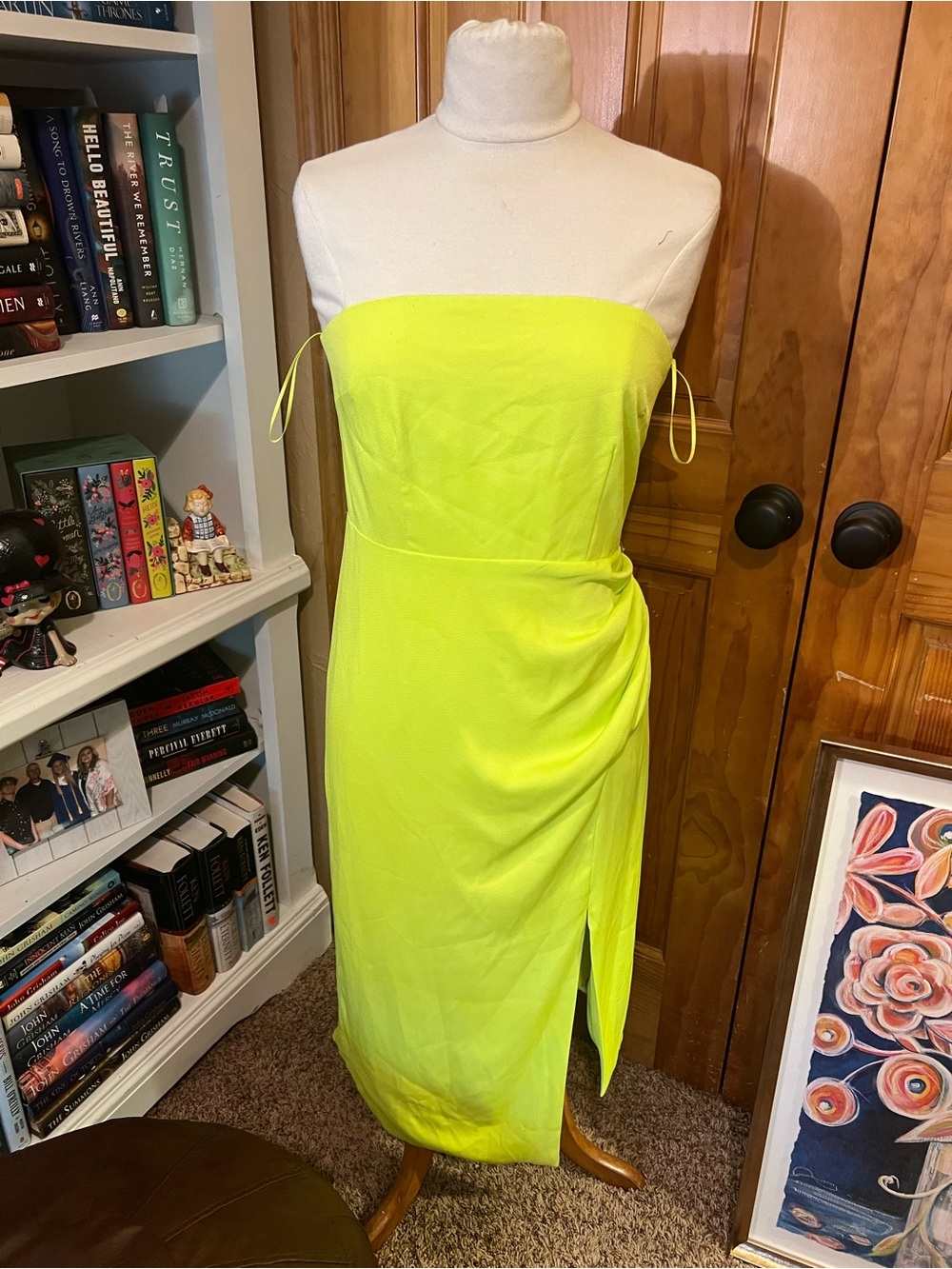 Cushnie Neon Lime Strapless Midi Dress